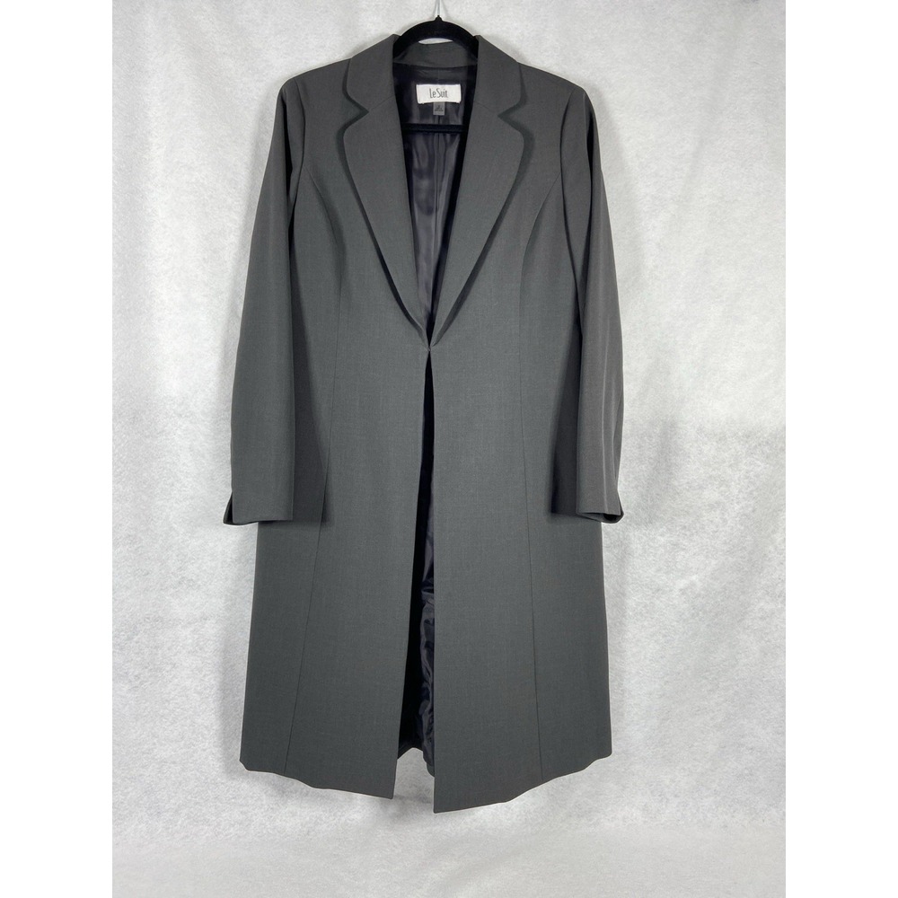 Le Suit Longline Jacket Womens 8 Gray Blazer Long Sleeve Church Career Lined New